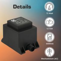 12V Trafo, 72VA/72W, AC/AC kez0119 ket72 6000mA