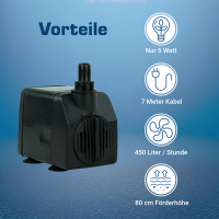 Wasserspielpumpe, Zimmerbrunnenpumpe, 450l/h 12V kep0450l...