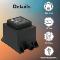 12V Trafo, 39,6VA/39,6W AC/AC kez0118 ket39.6