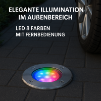 Bodenleuchte LED aus Edelstahl, 8 Farben RGB, 3 Power LEDs, 5,5W