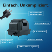 KEA0600 Belüfter / Luftpumpe / Membranpumpe für Aquarium und Teich 10l/min  600l