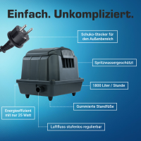 KEA1800 Belüfter / Luftpumpe / Membranpumpe für Teich & Aquarium 30l/min  1800l/