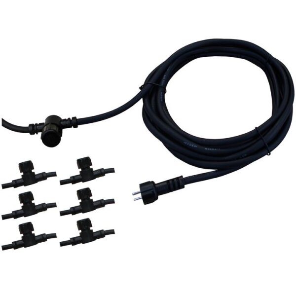 Kerry, Verlängerungskabel mit 6 Abzweigsteckern, 5 Meter Zuleitung + 2 Meter Kabel zwischen jedem Abzweigstecker, 15 Meter Gesamtlänge, VDE, H05RN-F, 2x0,75mm² , , schwarz,   (12 Stück/Karton)